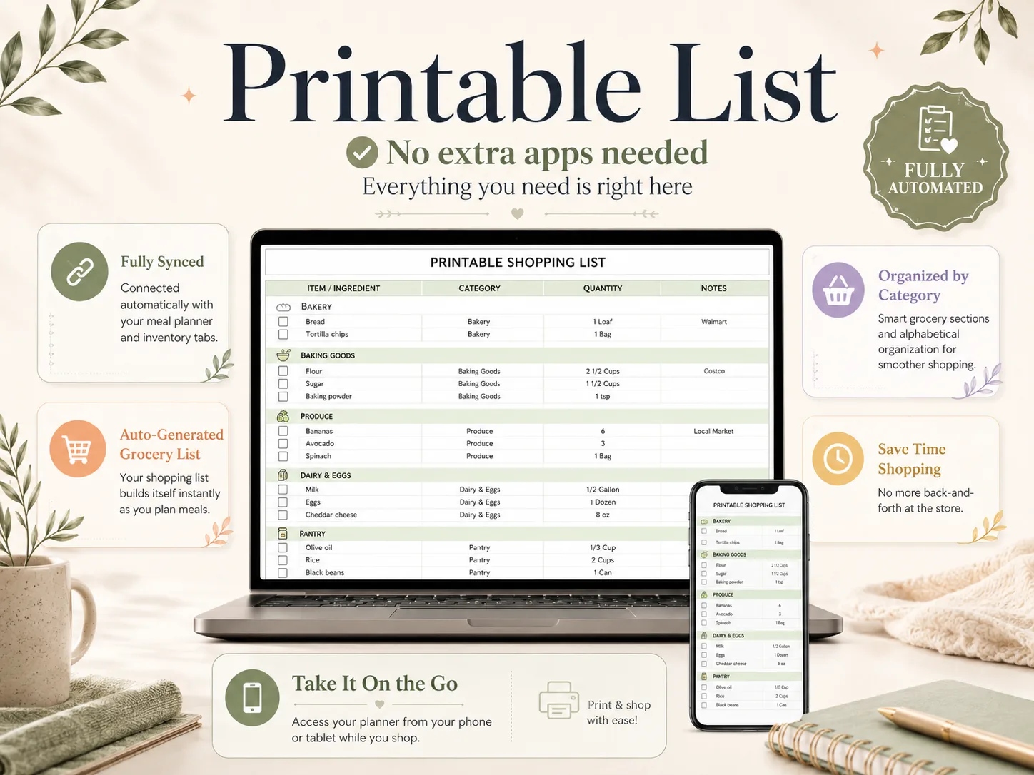 Printable Shopping List view from Ultimate Meal Planner, ready to take on a weekly shop